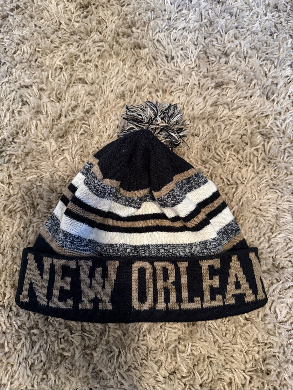 New Orleans Striped Pom Beanie Hat